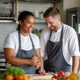 Chef assisting customer with recipe development