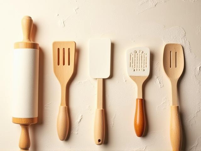 Set of artisanal baking tools with wooden accents