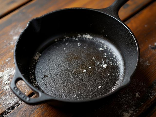 Cast iron skillet with seasoned surface