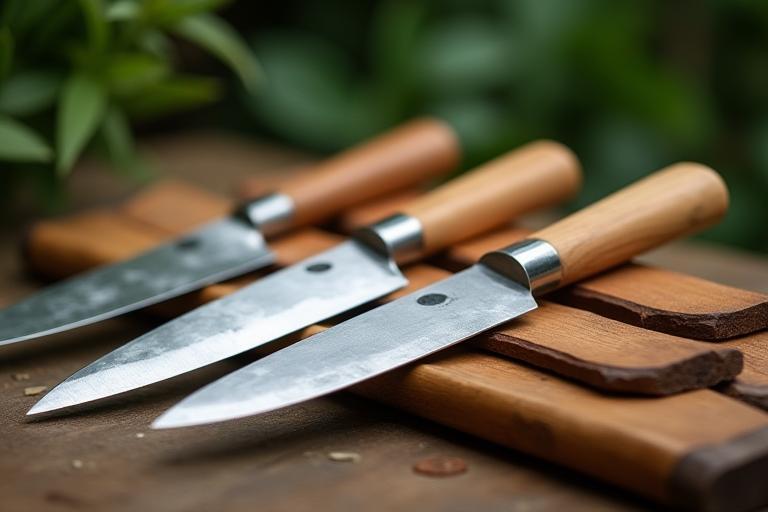 Eco-friendly limited edition chef's knives set with wooden sheaths